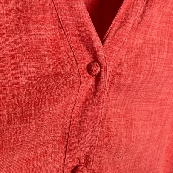 J. Jill 100% Linen Coral Button-Up Top Mandarin Collar Lightweight Knot Button - Picture 4 of 13